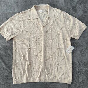 NWT Lucky Brand Men's Short Sleeve Pointelle Button Up Collared Shirt LARGE